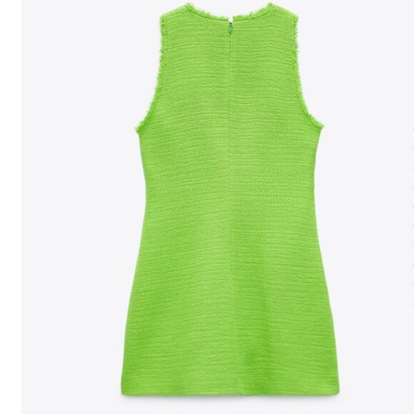 NWT ZARA Textured Weave Dress With Buttons M Green - Picture 13 of 13